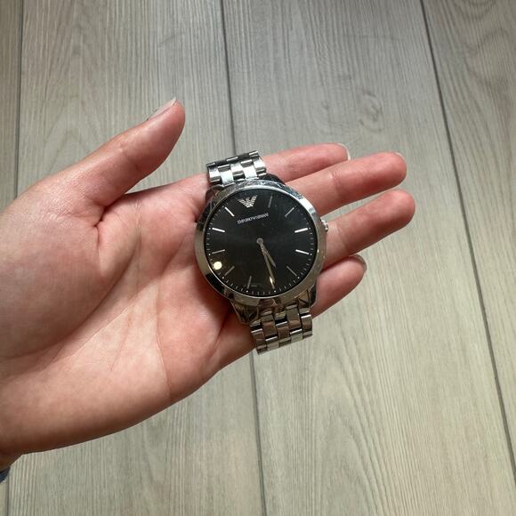 Emporio Armani AR1744 silver black solid stainless steel watch 41mm NEED BATTERY - Picture 2 of 6